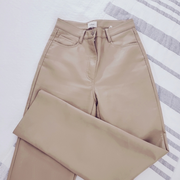 Wilfred Pants - ARITZIA Wilfred New "Melina" Straight Fit Tan Vegan Leather Pants